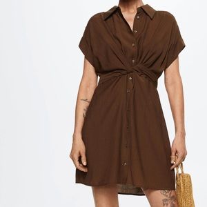 Mango brown crinkle texture wrap dress 3X